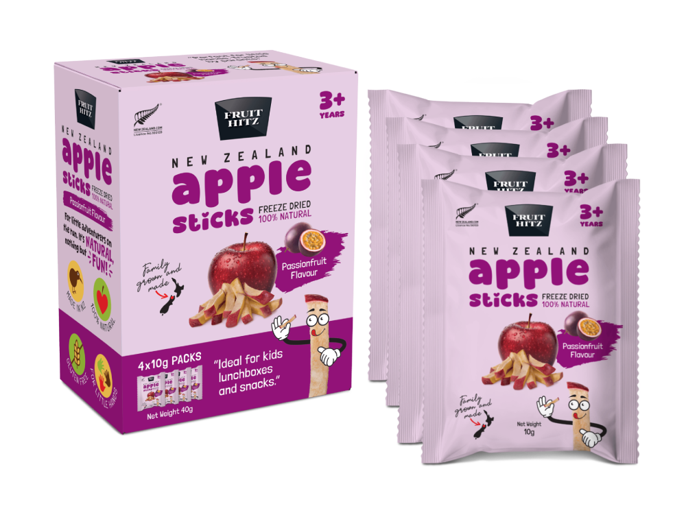 Fruit Hitz Freeze Dried Apple Sticks PASSIONFRUIT FLAVOUR 3+ years 4x10g