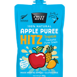 Fruit Hitz Tropical apple puree pouch, front view of new packaging